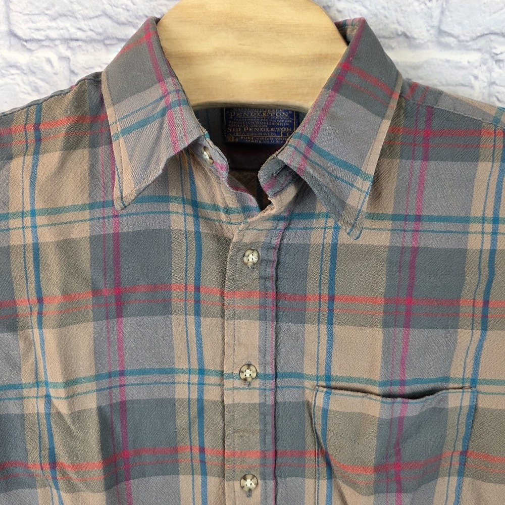 Vintage Pendleton Men Sir Pendleton Plaid Virgin Wool Long‎ Sleeve Shirt Large